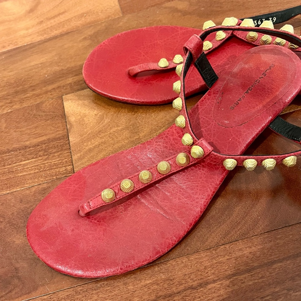 Balenciaga T-Strap Sandal - Leather Stud Accents